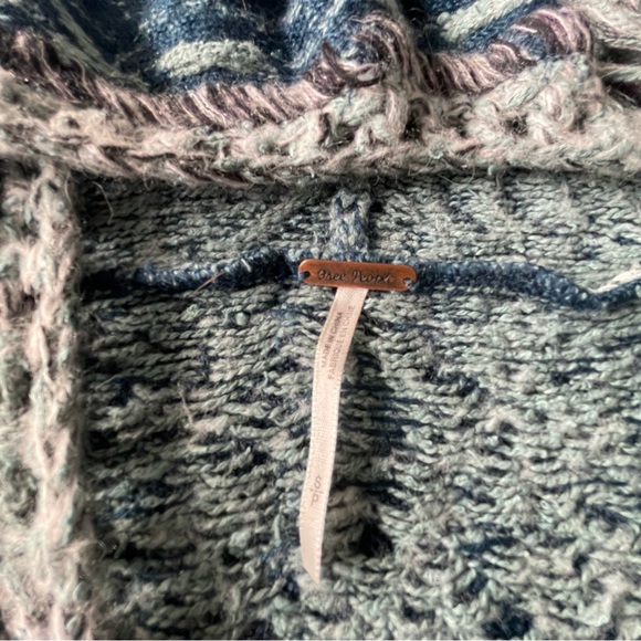 Free People Kai Tassel Hooded Cardigan Women’s Size S Blue Boho - Picture 6 of 11